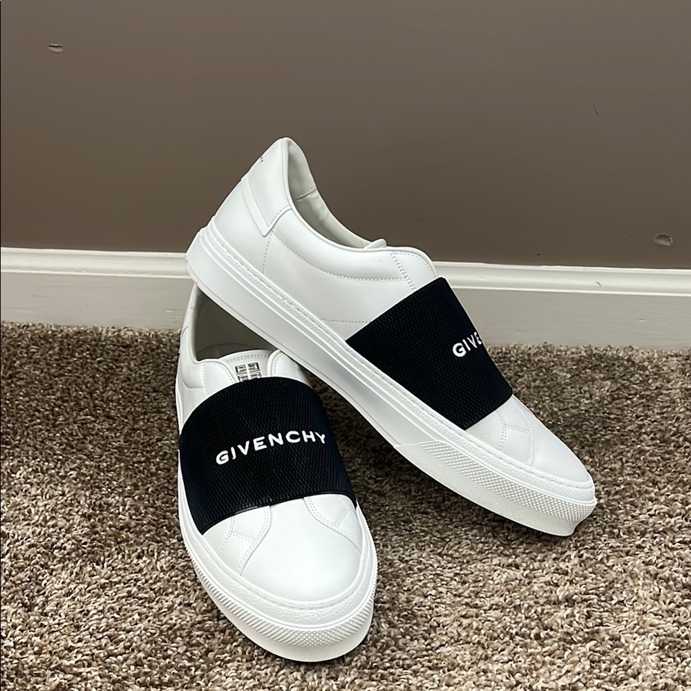 Givenchy White and Black Slip-On Sneakers with Minimalist Design